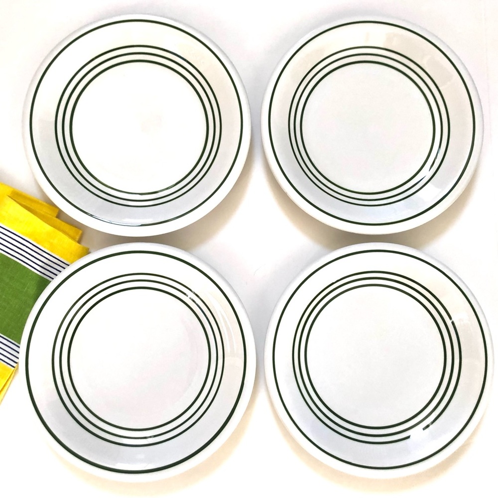 (Set of 4) La Primula Hand Painted Dinner Plates w/Green Bands Made in Italy